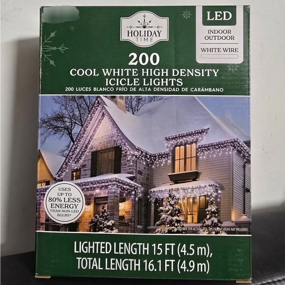 Holiday Time 200 ct Cool White LED High-Density Icicle Christmas Lights